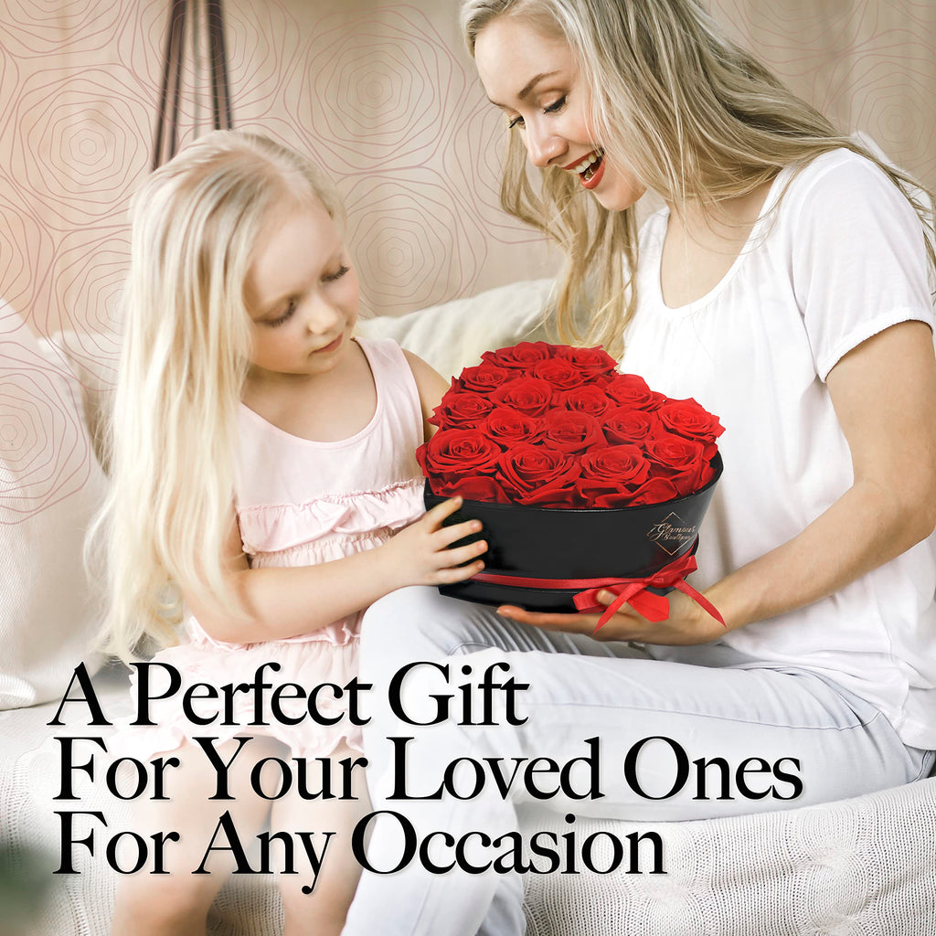 GLAMOUR BOUTIQUE Preserved Flowers, 16 Forever Red Roses in Heart Gift Box | Unique floral present for women, anniversary gifts for her, mom or wife, cute birthday idea, will you be my girlfriend box