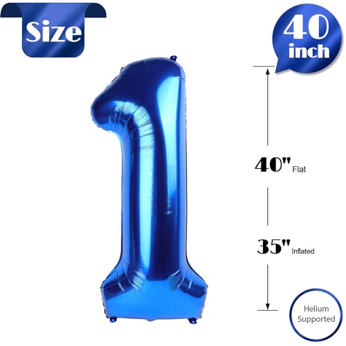 Navy Blue 1 Balloon - Number Balloon 40 Inch, 1st Birthday Decorations | Large foil number balloons for 1st birthday party, Navy Blue blow up birthday balloon numbers for women and men