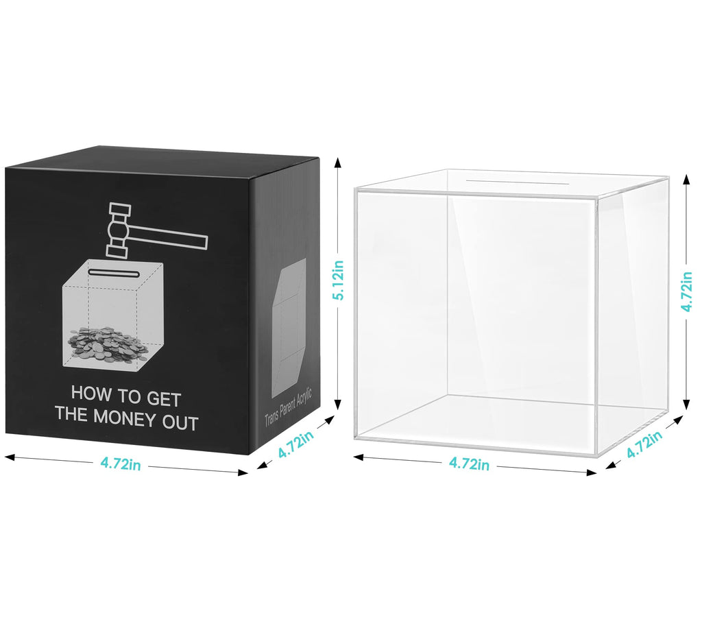 Piggy Bank for Adults Must Break to Open Acrylic Clear Piggy Bank Coin Bank | Vcertcpl Money Saving Box for Cash Saving, Unopenable Adults Bank for Real Money Bank Change Jar (Clear, 12x12CM)