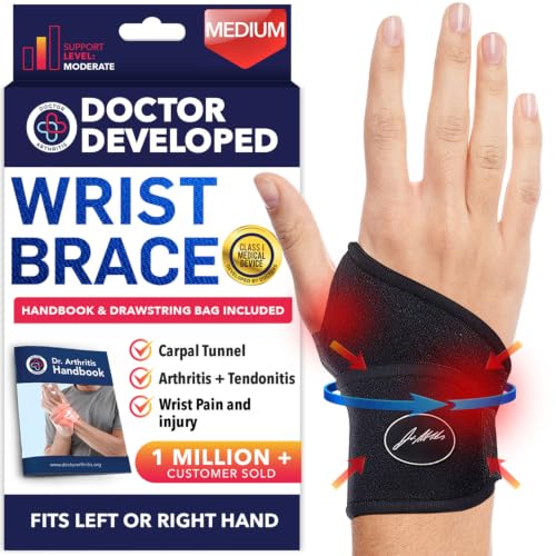 Doctor Developed Wrist Brace, Wrist Wraps for Carpal Tunnel Arthritis, Tendonitis, Hand Support, Ideal for Fitness, Weightlifting - Handbook Included (Wrist Brace 1 Pack)