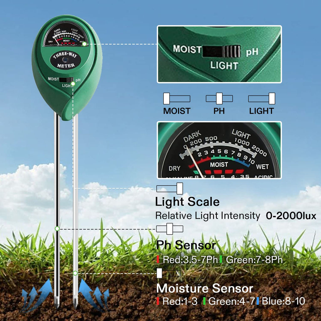 VIVOSUN Plant Soil Moisture Meter, 3-in-1 pH Tester, Indoor & Outdoor Use | Battery-Free; 3-in-1 Plant pH Tester; Home, Garden, Lawn, Farm; Promote Plants Healthy Growth