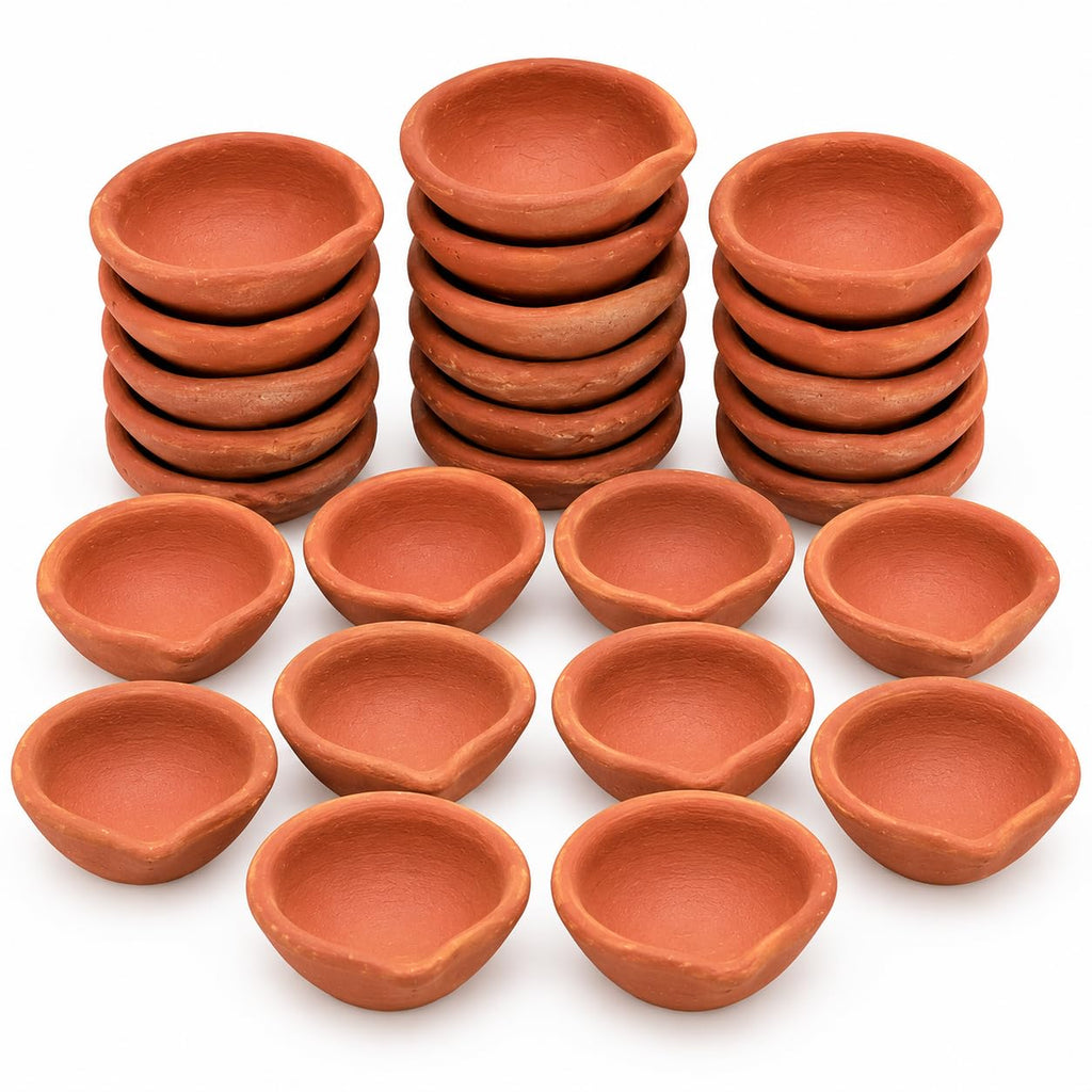 TIED RIBBONS 24 pcs Handmade Natural Clay Diya for Indian | Traditional Homemade Diwali Diyas Tealight | Indian Oil Lamp | Diwali Decorations | Indian Gifts, Pooja Decor | Terracotta Diyas