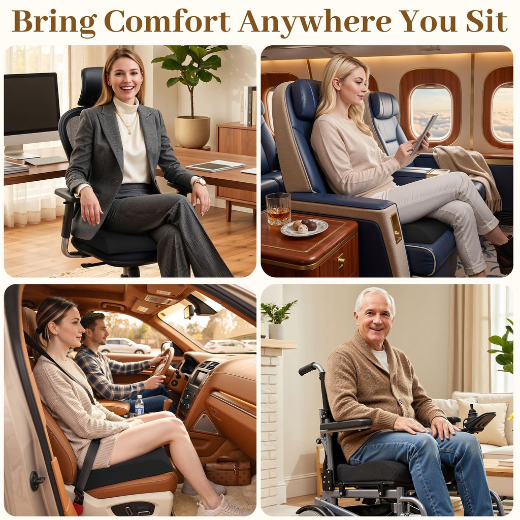 TranquilRelax 3-Inch Memory Foam Seat Cushion for Office Chair, Large | Black Chair Pad with Medium-Firm Support, Washable Mesh Cover & Non-Slip Base for Office Chairs, Car Seats & Short Drivers