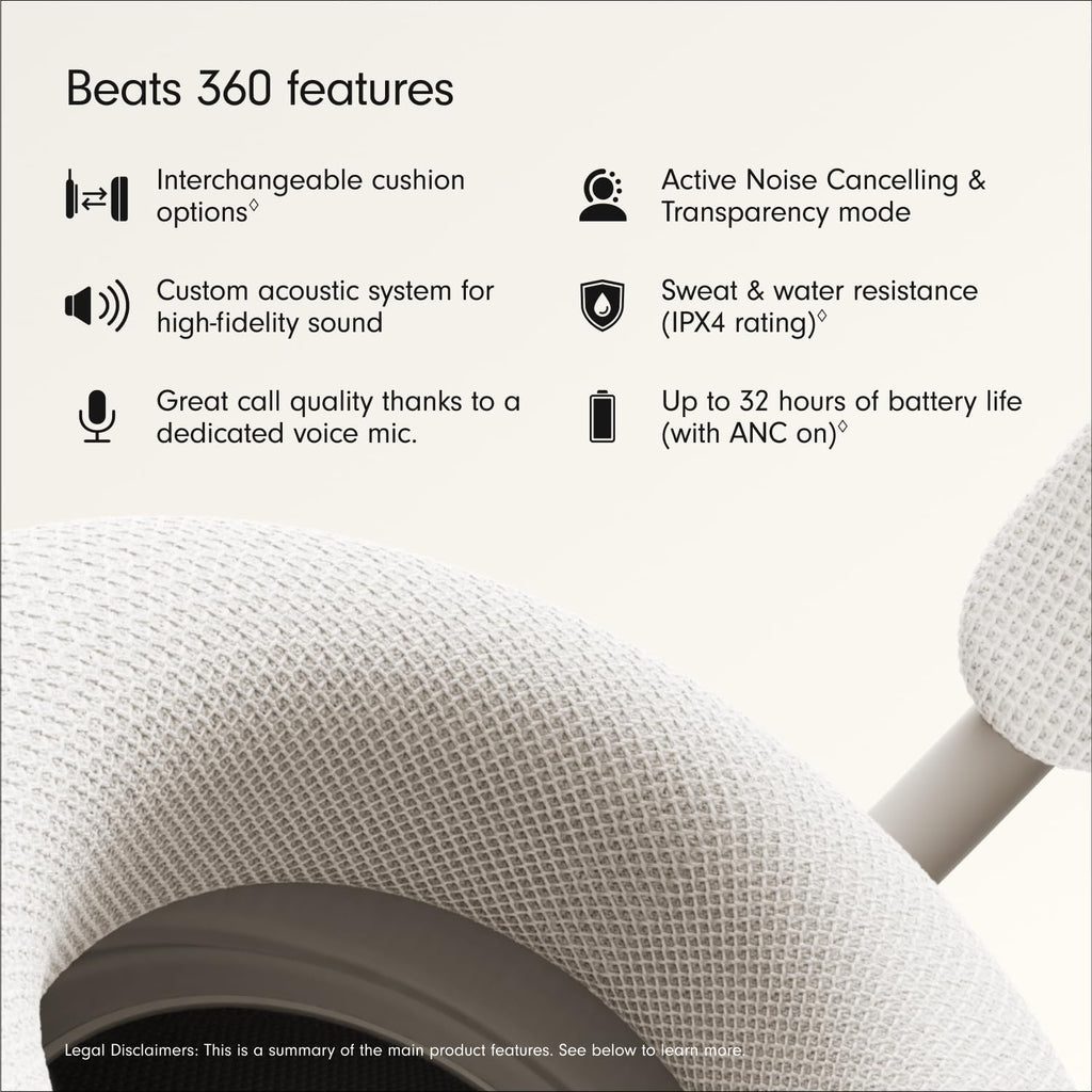 Beats 360 — Over-Ear Headphones with Interchangeable Cushions, Sweat & Water Resistance and Noise Cancellation — Cloud with Cloud Performance Knit Cushions