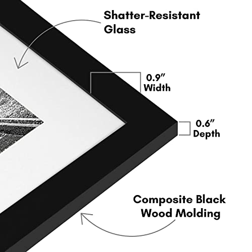Americanflat 11x14 Picture Frame - Matted to 8x10 - Engineered Wood - Black | Shatter-resistant glass, hangs vertical or horizontal, sawtooth hangers included, use with or without mat