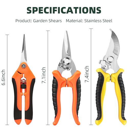 EWPJDK 3 Pack Garden Pruning Shears Scissors Clippers Stainless Steel | Gardening Shears, Gardening Shears, Pruning Snips for Gardening Tools, Securely Lock, Non-Slip, Ergonomically Designed