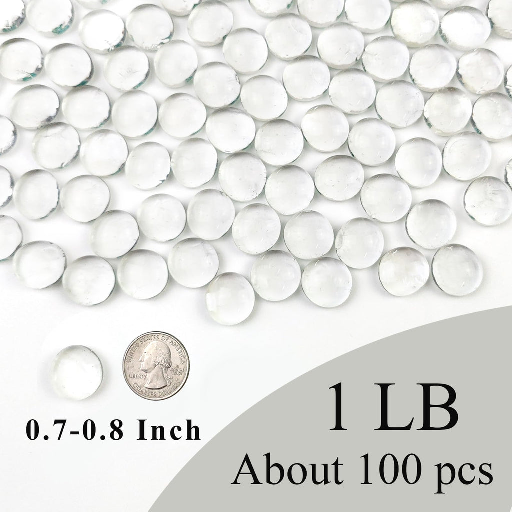 FANTIAN 1 lb Clear Glass Beads for Vase Filler,100 Pcs Glass Pebbles Stones | Clear Flat Glass Marbles Rocks for Vase Flower Candle Craft Aquarium Bird Bath Wedding Centerpiece Fire Pit Home Decor DIY
