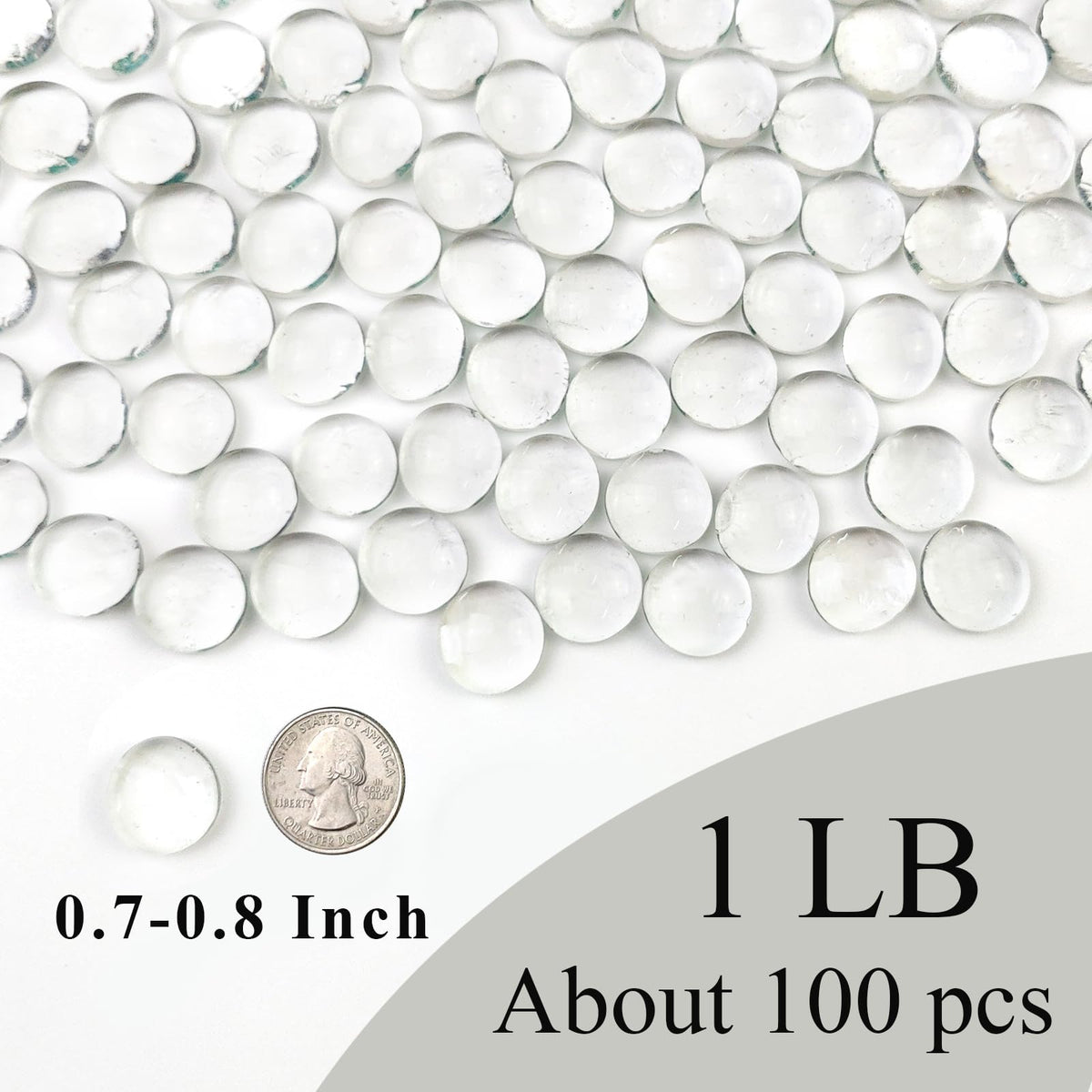 FANTIAN 1 lb Clear Glass Beads for Vase Filler,100 Pcs Glass Pebbles Stones | Clear Flat Glass Marbles Rocks for Vase Flower Candle Craft Aquarium Bird Bath Wedding Centerpiece Fire Pit Home Decor DIY