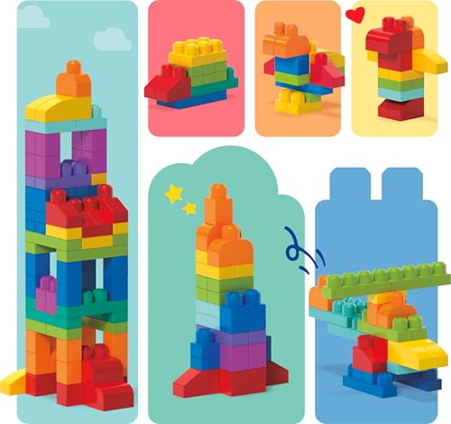 MEGA BLOKS First Builders Big Building Bag Toddler Blocks Toy Blue | 80 Colorful Pieces, Creative Open-Ended Play, Storage, Blue, Preschool Kids Ages 1+ Years, Easy to Build