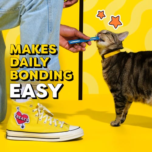 Temptations Creamy Puree Cat Treats, Chicken, Salmon & Tuna, 24 Count | Chicken, Salmon, Tuna flavors, under 15 cal/tube, no added sugar/fillers, squeezable treat or meal topper, great for seniors