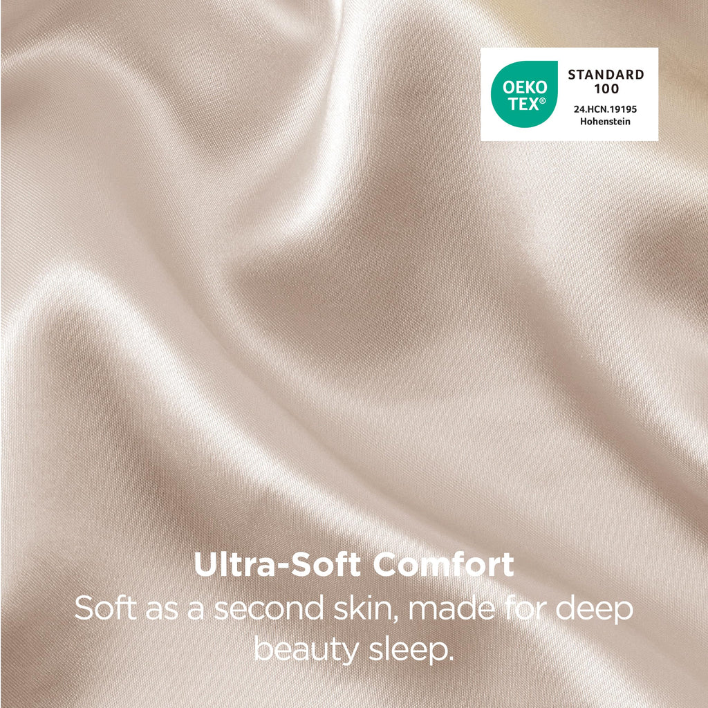 Bedsure Satin Pillowcases Queen Set of 2, Similar to Silk Pillow Case, 100% Polyester, Reduces Hair Frizz & Skin Friction, Decorative Covers, Gifts for Women, Envelope Closure, 20" x 30", Beige