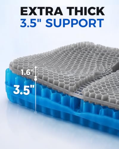 Zacro 3.5in Thick Gel Seat Cushion, Honeycomb Pad for Office Chair, Car | Cooling Gel Seat Cushion for Long Sitting, Ergonomic Hollow Center, Machine-Washable Cover, 16.5x14.6in