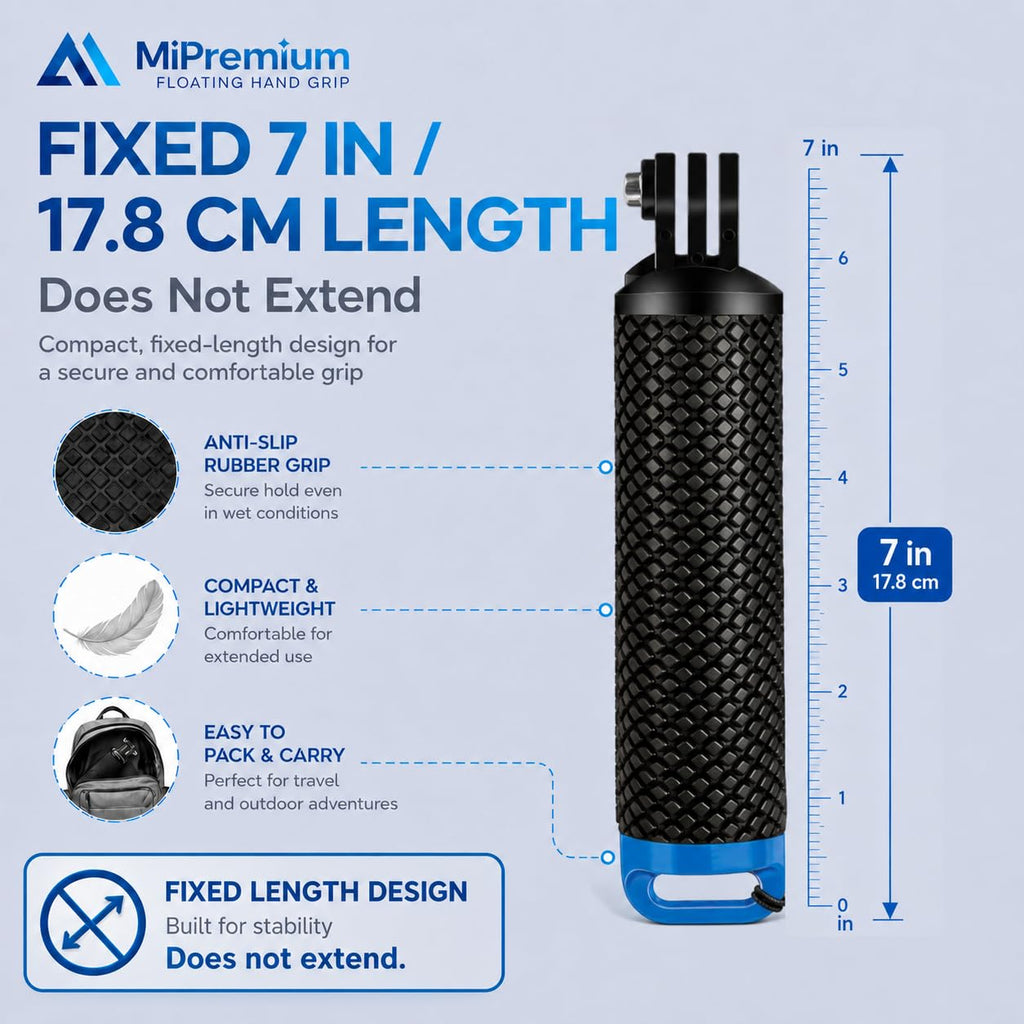 Floating Hand Grip Waterproof Monopod for GoPro Hero 13 12 11 10 9 8 7 6 5 | Compatible with Hero Session Black Silver Handler & Handle Mount Accessories Kit for Water Sport & Action Cameras (Blue)