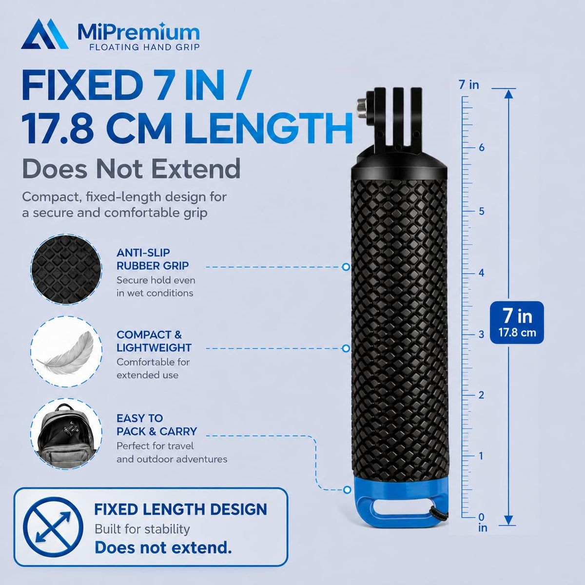 Floating Hand Grip Waterproof Monopod for GoPro Hero 13 12 11 10 9 8 7 6 5 | Compatible with Hero Session Black Silver Handler & Handle Mount Accessories Kit for Water Sport & Action Cameras (Blue)