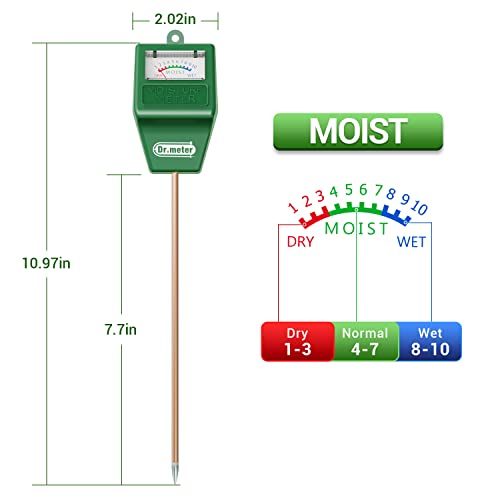 Dr.meter Soil Moisture Meter for Plants, Plant Water Gauge Test Kit | Soil Tester Hygrometer Sensor for Houseplants Garden Lawn Farm,Greenhouse, Gardening Gifts, No Battery Needed