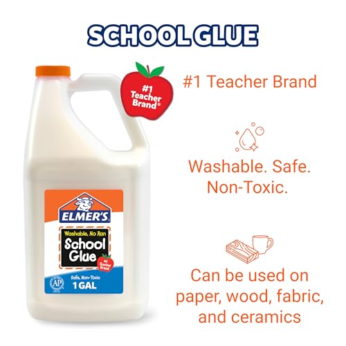 Elmer's White Liquid School Glue, 1 Gallon, Safe, Washable, 1 Count, - #1 Teacher Brand, Bulk Arts & Crafts, Projects, Classroom Supplies, Great for Making Slime