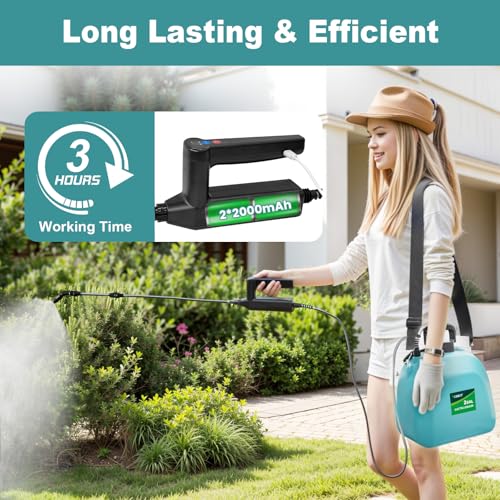 Battery Powered Sprayer 2 Gallon, 2026 Upgrade Electric Sprayer with 3 Adjustable Speed, Battery Indicator, 4 Mist Nozzles, Rechargeable Retractable Wand with Adjustable Shoulder Strap for Lawn Garden