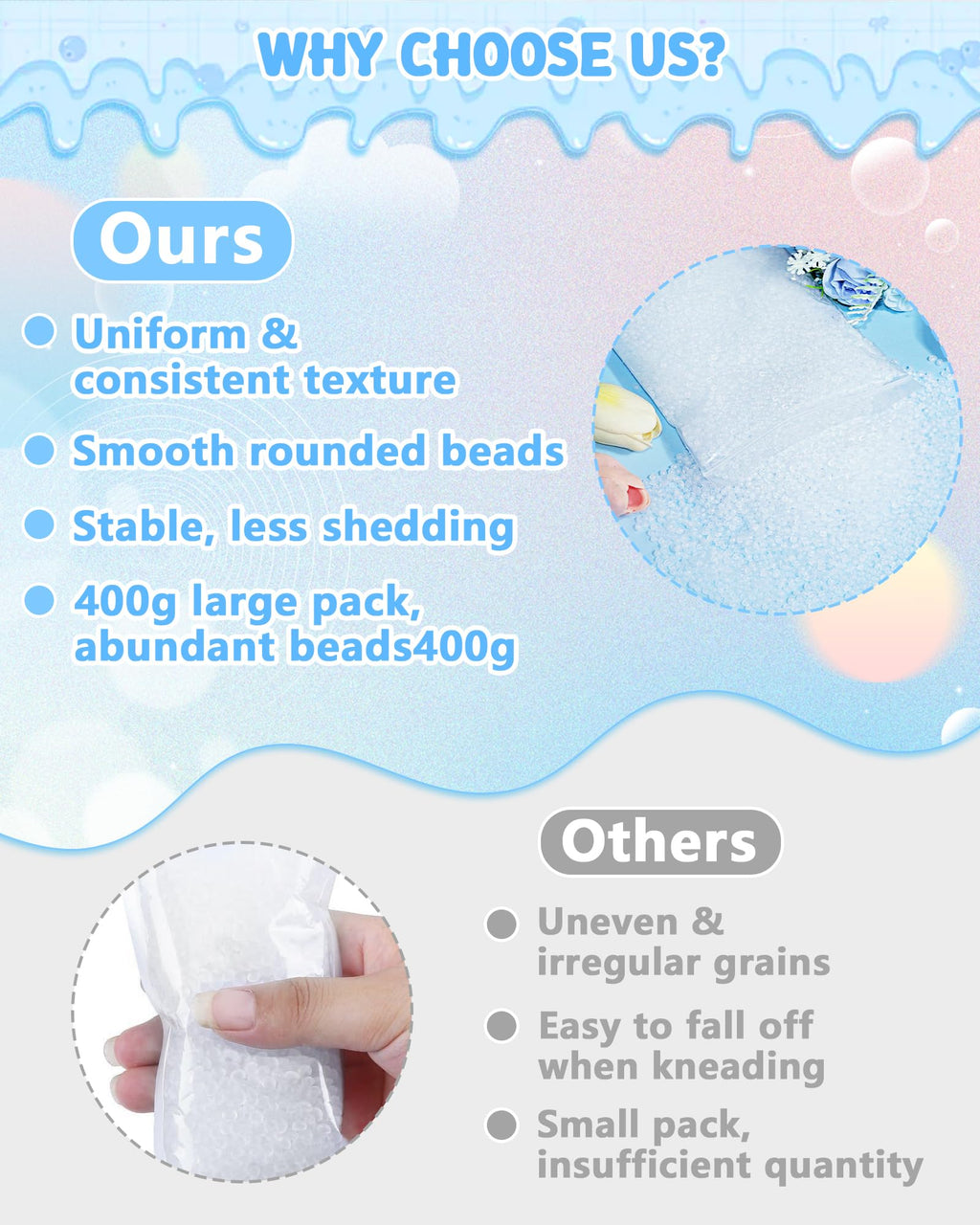 FIVEIZERO Rice Beads for Slime, 5mm Translucent Fishbowl Beads for Squishy | 400G Rice Beads For Crunchy Slime, Add Texture & Visual Appeal, Ideal For Slime Add Ins, DIY, Vase Fillers & Table Decor
