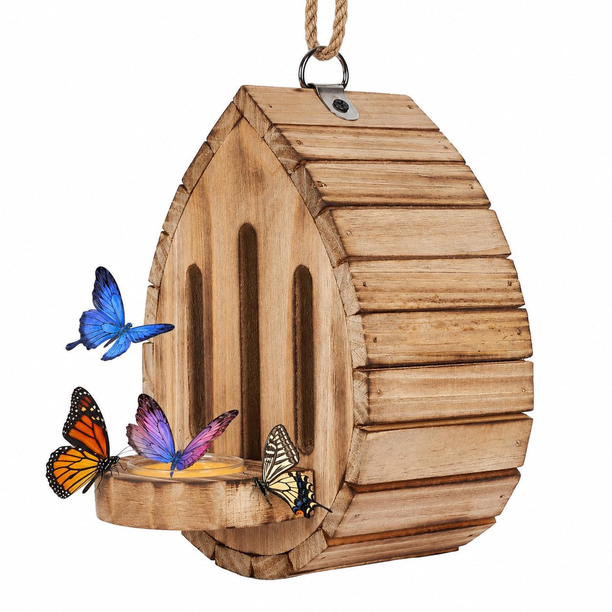 Wooden Butterfly House and Feeder for Outdoors, Natural Butterfly Habitat Nesting Box, Hanging Bug Hotel Garden Decoration for Butterflies, Bees, Moths