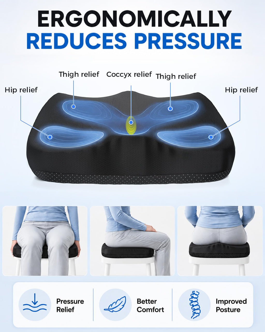 Zacro 3.5in Thick Gel Seat Cushion, Honeycomb Pad for Office Chair, Car | Cooling Gel Seat Cushion for Long Sitting, Ergonomic Hollow Center, Machine-Washable Cover, 16.5x14.6in