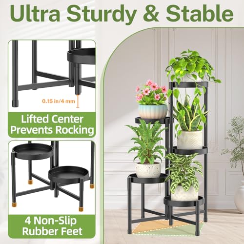 iDavosic.ly Plant Stand Indoor Outdoor, 5 Tier Metal Corner Shelf, Black | Tiered Flower Display Holder, Folding Multi Orchid Rack, Easy to Assemble, Space Saving Patio Balcony Porch Garden House