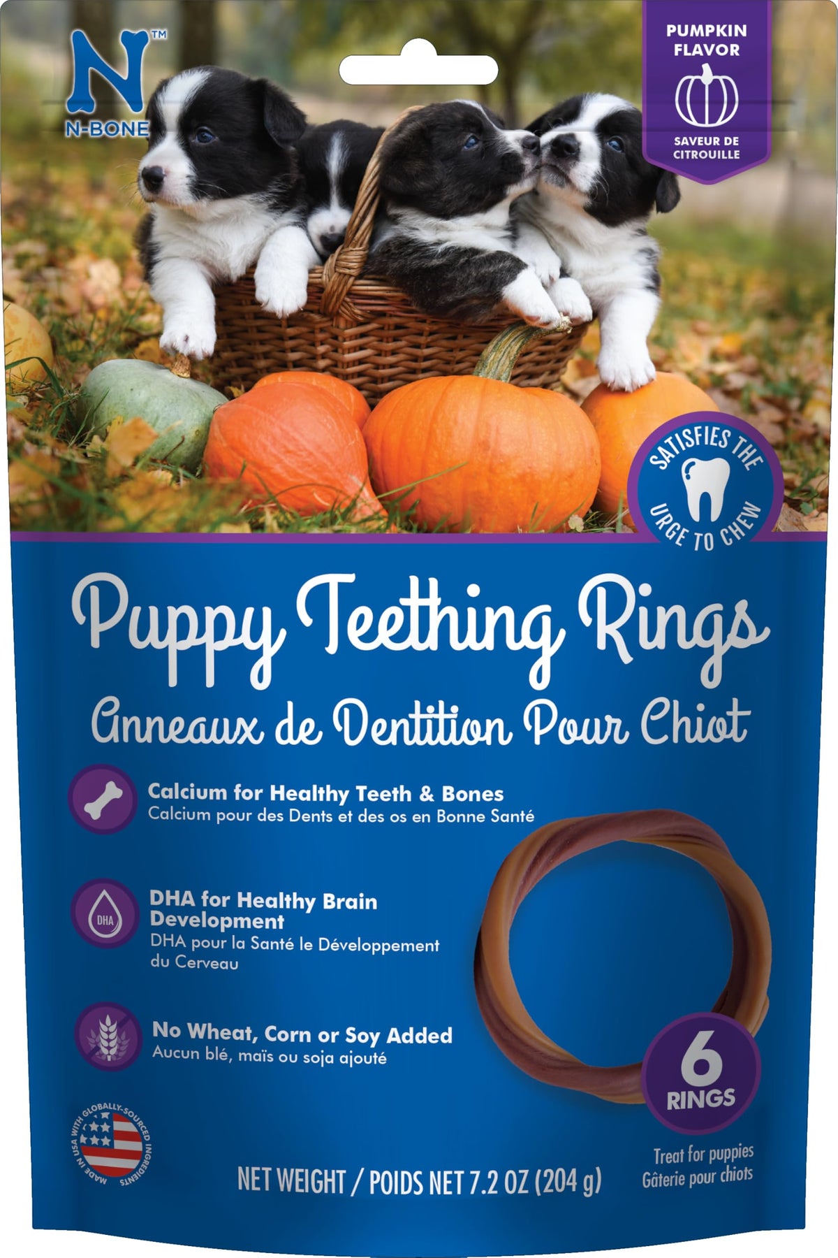 N-Bone Puppy Teething Rings, Pumpkin Flavor, Natural Puppy Teething Chews & Chew Treats, Helps Soothe Teething Gums, Calcium Enriched, 6 Rings