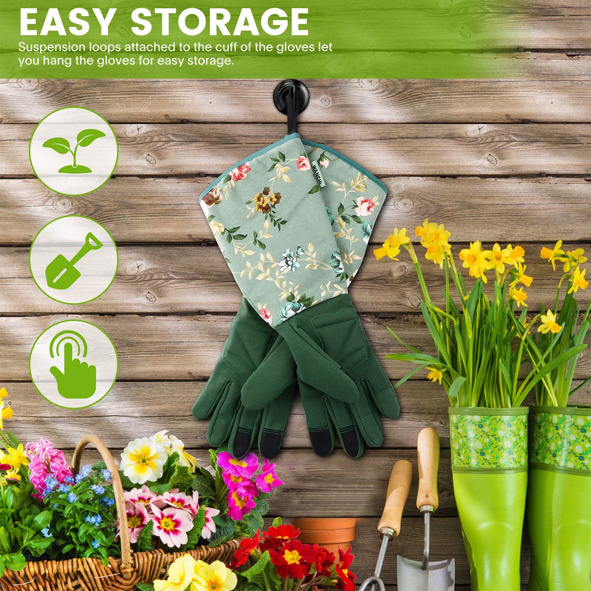 WANCHI Gardening Gloves for Women Gift,Yard Work Garden Gloves,Green Medium | Long Garden Gloves for Women,Gardener Gardening Gifts for Women,Outdoor Heavy Working Gloves for Men,Weed,Pruning,Lawn Glove