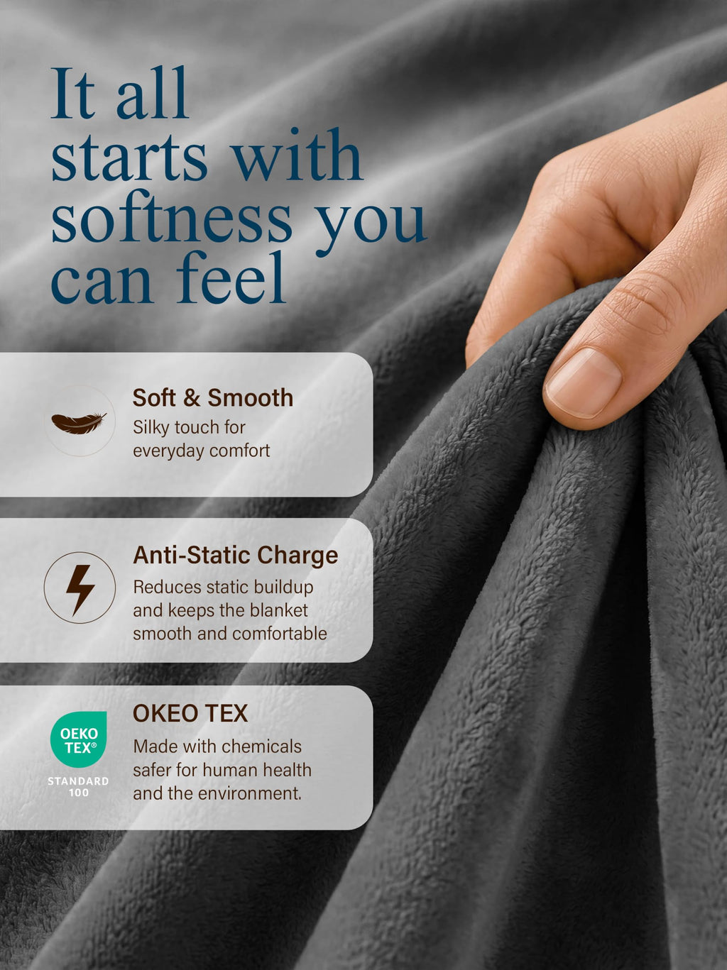 Utopia Bedding Ultra Soft Fleece Bed Blanket Queen Size Grey (90x90 Inches) | Microfiber Plush Warm Lightweight Breathable Cozy Blanket Anti-Static, All Season Use, Gift for Women and Men