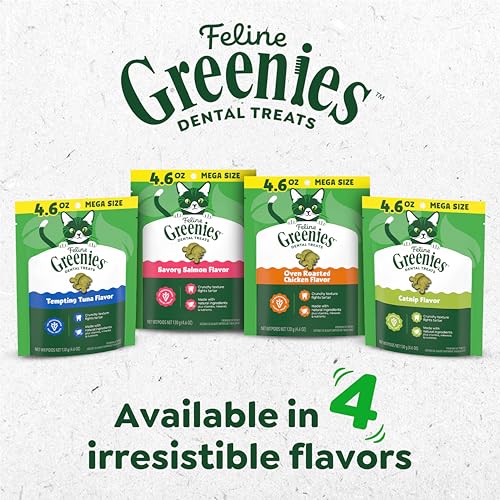 Greenies Feline Natural Dental Cat Treats, Roasted Chicken Flavor, 9.75 oz | #1 vet-recommended, clinically-proven oral care, cleans teeth and freshens breath, cleans to gumline, natural ingredients