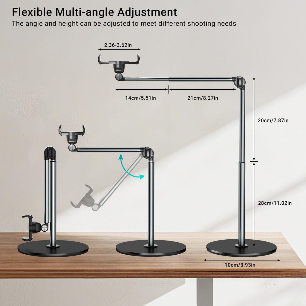 Mionondi Overhead Phone Mount for Video Recording | Aluminum Overhead Tripod for iPhone, Desk Phone Camera Stand for Cooking, Nail Techs, Filming, Live Streaming