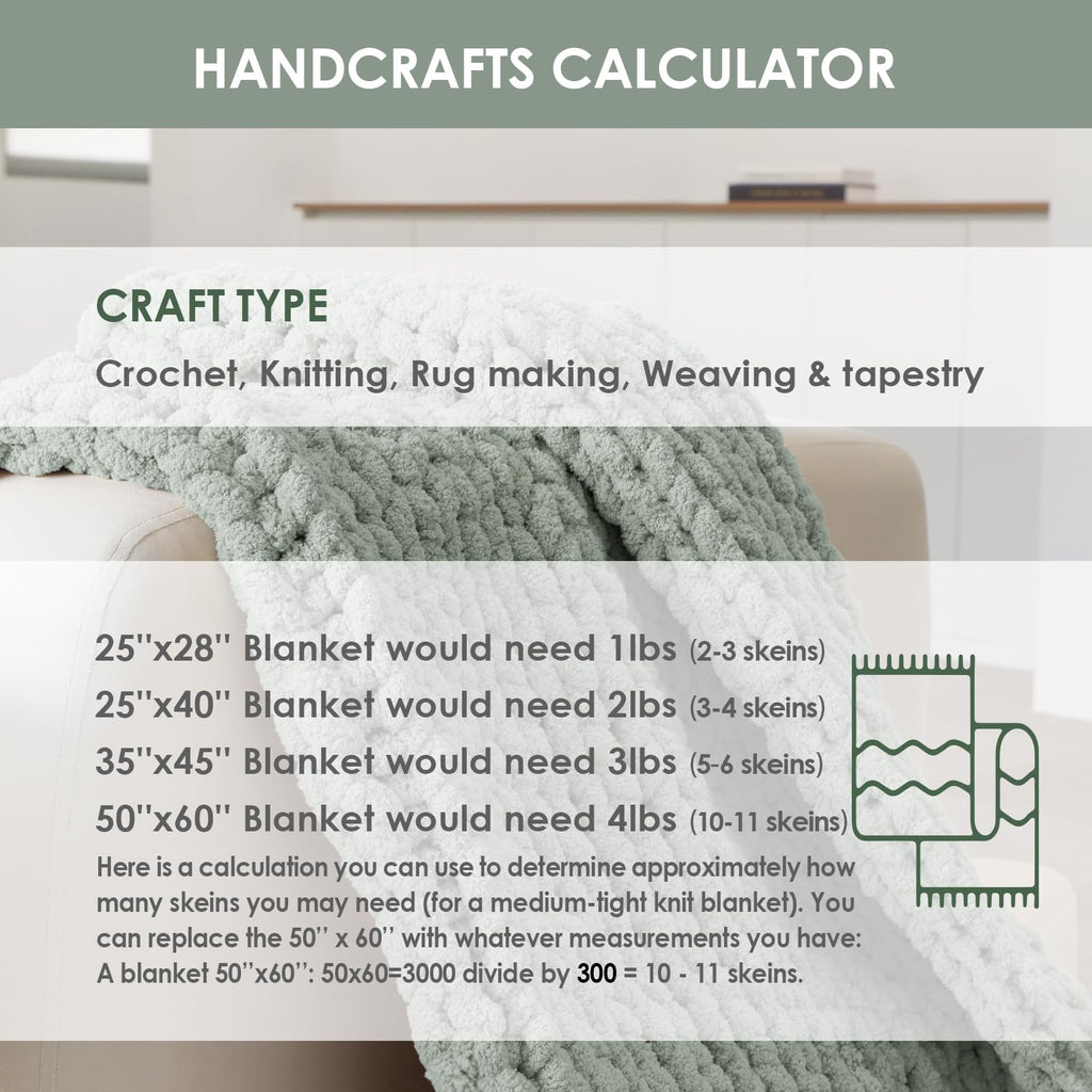 Mellobello Jumbo Chunky Yarn for Hand Knitting - Super Thick Chenille Chunky Yarn for Crocheting - Extra Soft Bulky Fluffy Blanket Big Yarn 8 Jumbo Pack (26yds,8 oz Each Skein) Sage Green