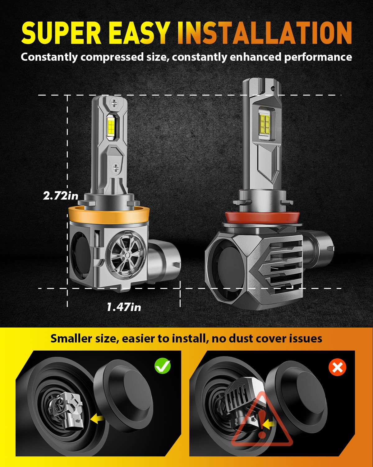 Termitor 2026 New-Gen H11/H9/H8 Light Bulbs, 80,000LM Super Brightness,90K+ Hrs Lifespan,True 1:1 Mini Size Replacement, Plug & Play, Pack of 2