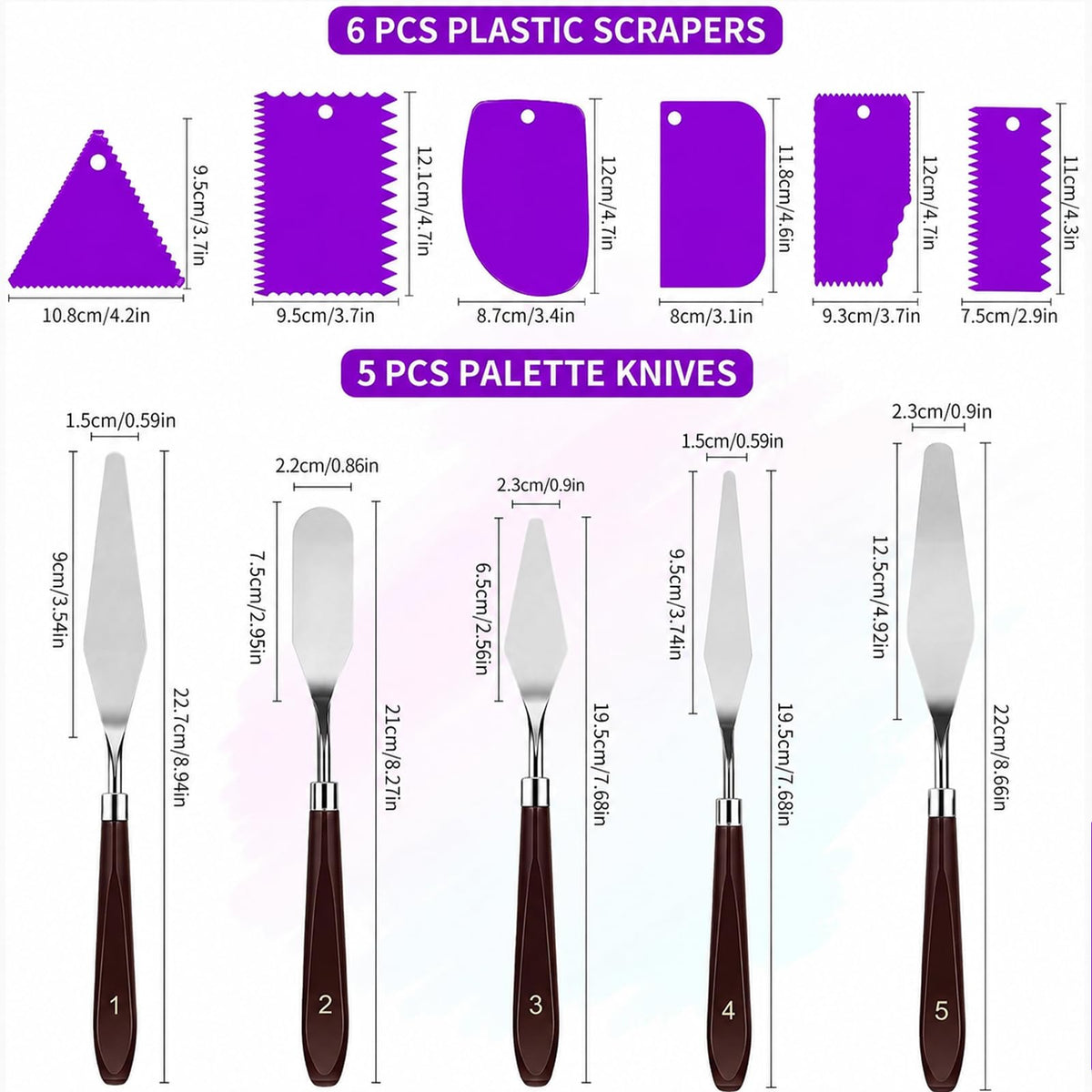 Painting Palette Knife- 5pcs Palette Knives With 6 Plastic Scrapers Set | 11Pcs Art Paint Tool Stainless Steel Spatula for Oil, Canvas, Acrylic Painting & Cake Decorating