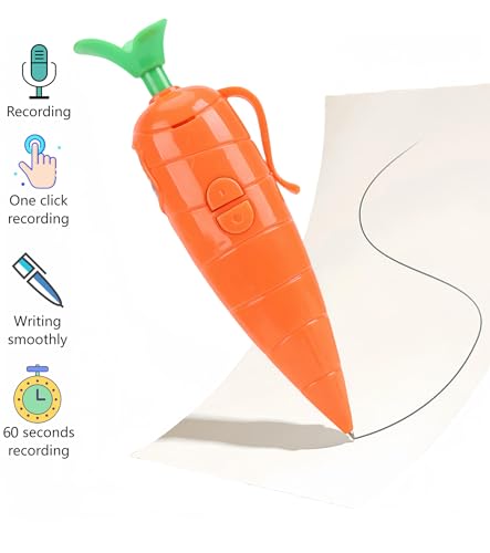 60-Second Voice Recorder with Playback & Audio Recorder Pen - Cute Carrot-Shaped Recorder Device, Smooth-Writing Ballpoint Pen - Fun & Creative Gift for Kids, Students, Teachers