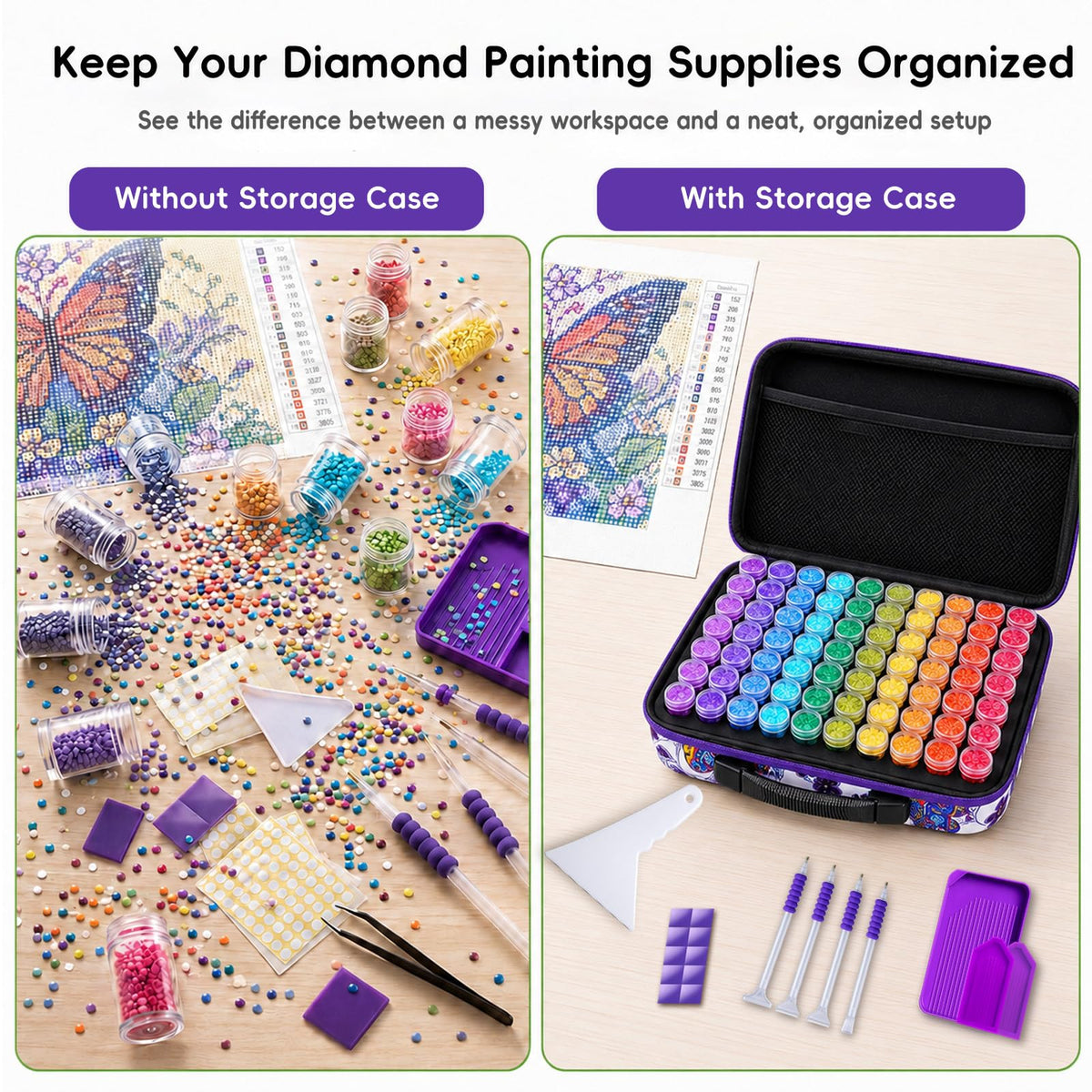 ZORETCO Diamond Painting Storage Case, 60 Slots Diamond Art Kits for Adults | Portable Bead Organizer Box, Diamond Art Supplies Storage for Rhinestones, Gem, Diamond Painting Accessories and Tools