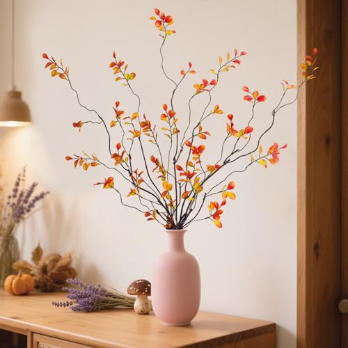 4 Pcs Fall Stems Artificial Ficus Branches Faux Eucalyptus Stems Fall Decor | 47.2 Inch Fake Leaves Fall Decorations for Home, Autumn Table Decor Fall Branches for Vase Filler Centerpieces