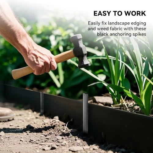 WORTH 26Pcs 12" Metal Landscape Edging Stakes, Black Steel Garden Spikes | Landscaping Edging Stakes, Bender Board Anchoring Spikes for Corrugated Edging