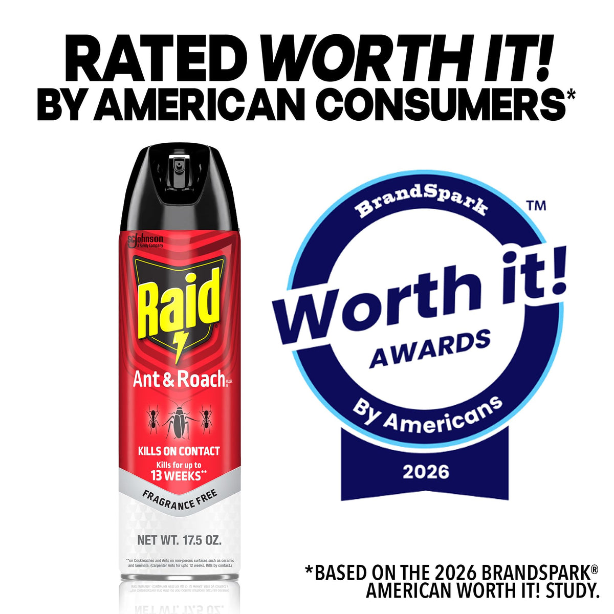 Raid Ant & Roach Killer Bug Spray, Fragrance Free, 17.5 oz, 2 Count | Kills Ants & Roaches on Contact, Keeps Killing For Up to 13 Weeks, For Home Use, No Lingering Chemical Odor