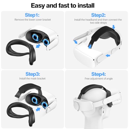 VZNEK Head Strap Compatible with Oculus Quest 2,Meta Quest 2 Accessories Adjustable Elite Strap Replacement for Enhanced Comfort Support and Gaming Immersion in VR (Without Battery)