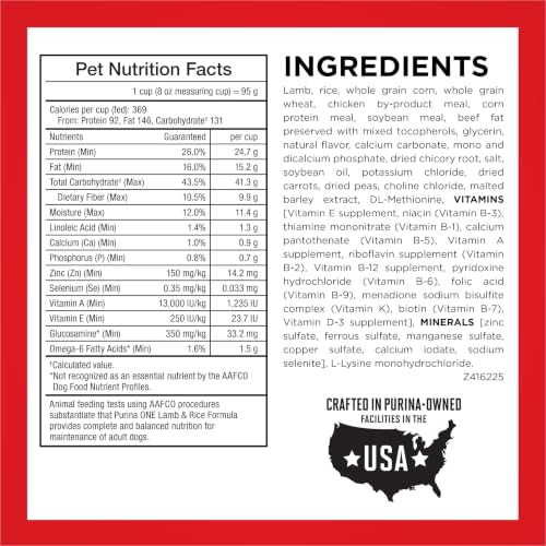 Purina ONE Lamb and Rice Formula Dry Dog Food for Digestive Support | Dog food with real lamb as first ingredient, Microbiome Balanced and prebiotic fiber, supports digestive health