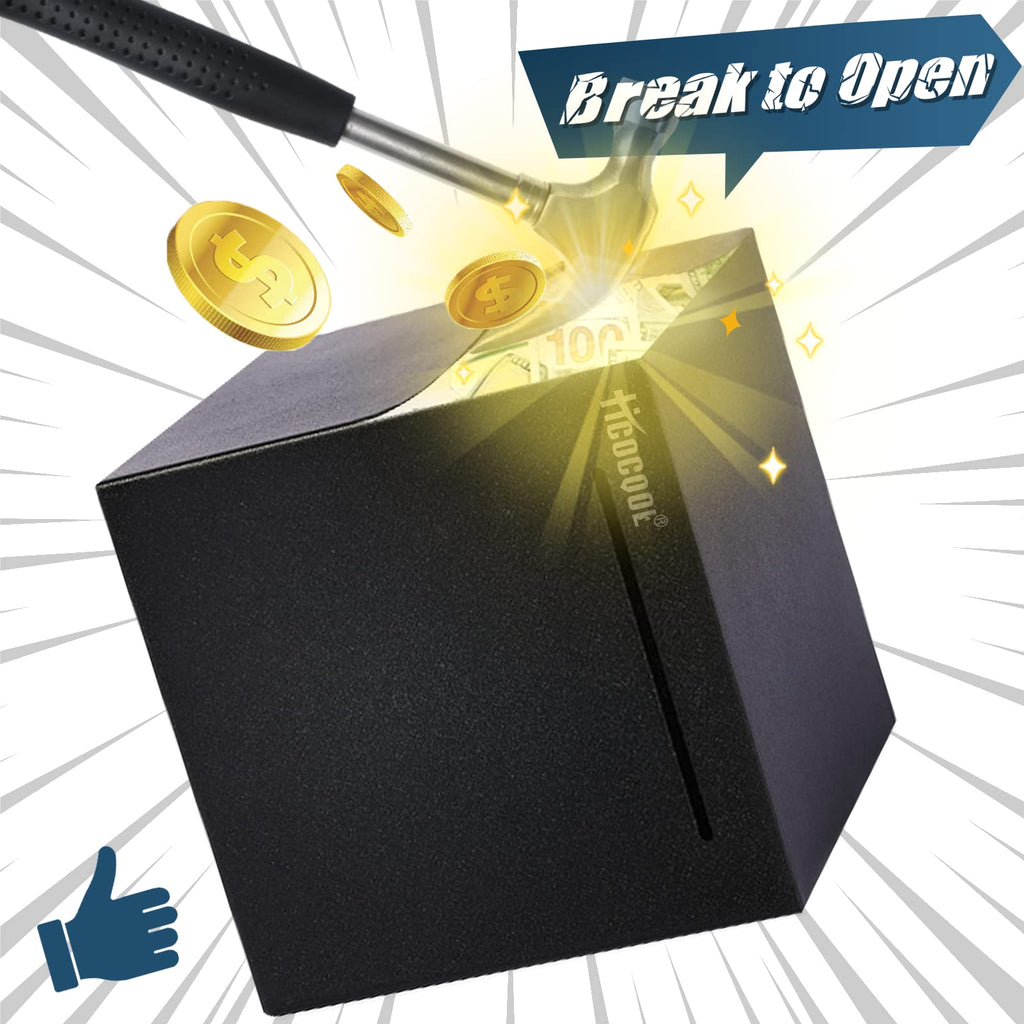 Hicocool Stainless Steel Piggy Bank for Adults Must Break Open, Black 4.72" | Starry Black Unbreakable Money Bank for Adults & Kids, Unopenable Metal Money Box for Saving Plans and Holiday Gifts