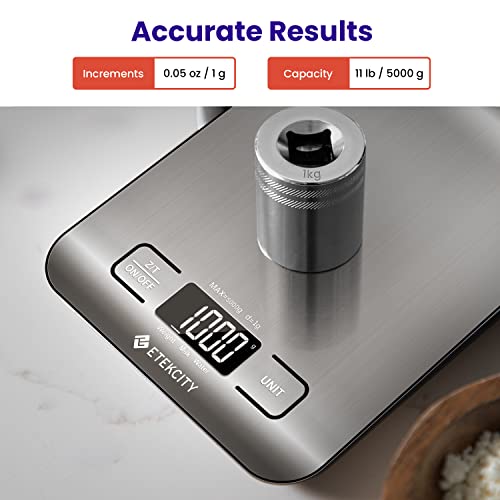Etekcity Food Kitchen Scale, Digital Grams and Ounces, 11lb | Tare function, ideal for baking, weight loss, keto, meal prep, packages, liquids and jewelry, 304 Stainless Steel