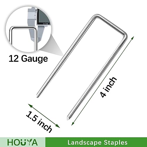HOUYA 50 Pack Landscape Staples 4 Inch 12 Gauge Garden Stakes | Galvanized Garden Staples Pins Anti-Rust Ground Stakes for Weed Barrier, Irrigation Tubing, Yard Lawn, Landscape Fabric