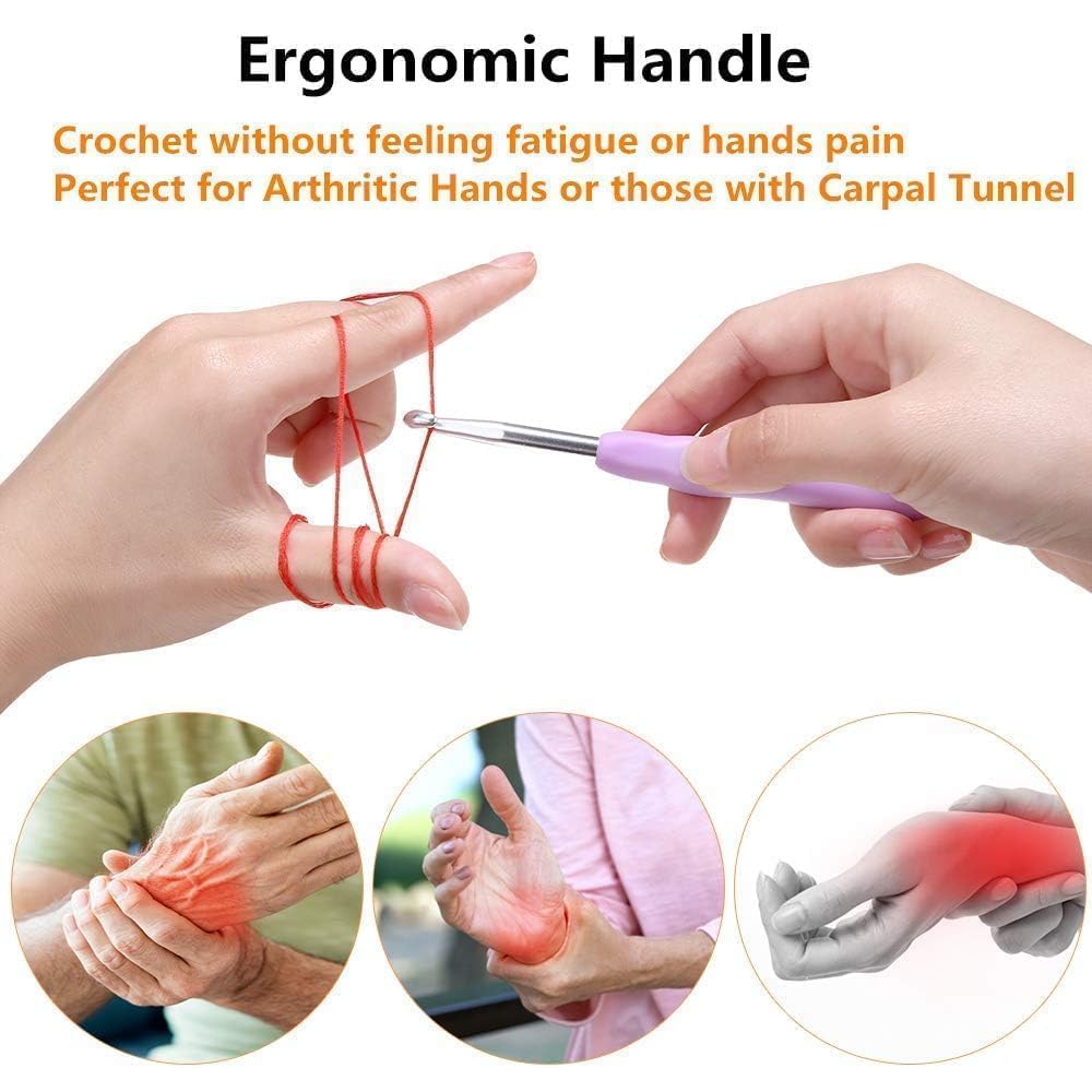 Yarniss Crochet Hooks,14 Size Ergonomic Crochet Hooks Set 2mm(B)-10mm(N)