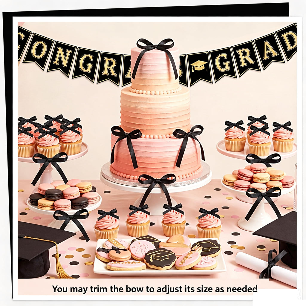 30 Pack Bow Cake Toppers Black Ribbon Bows for Cake Halloween Party Decor | Black Ribbon Bow Halloween Party Decorations Birthday Decorations for Baby Shower, Wedding, Engagement, Bachelorette Party