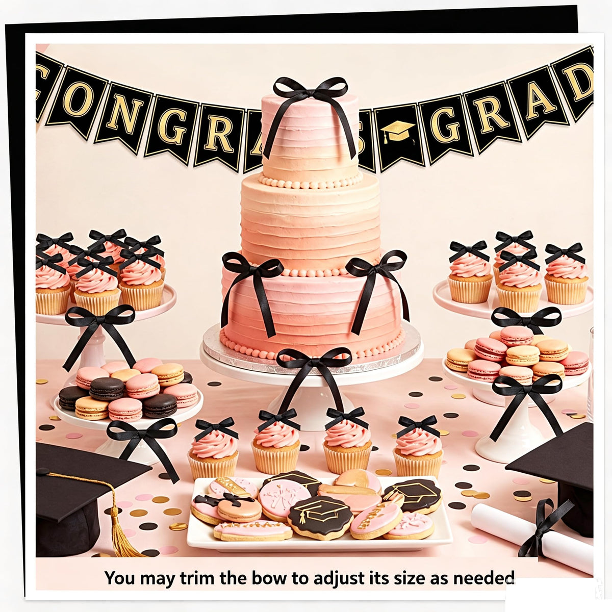 30 Pack Bow Cake Toppers Black Ribbon Bows for Cake Halloween Party Decor | Black Ribbon Bow Halloween Party Decorations Birthday Decorations for Baby Shower, Wedding, Engagement, Bachelorette Party