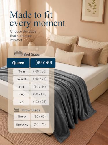 Utopia Bedding Ultra Soft Fleece Bed Blanket Queen Size Grey (90x90 Inches) | Microfiber Plush Warm Lightweight Breathable Cozy Blanket Anti-Static, All Season Use, Gift for Women and Men