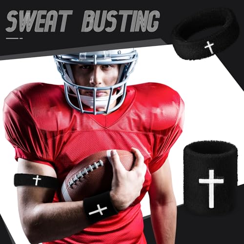 Soulchen Cross Bicep & Wrist Bands Absorbent Sweatband Set | Christian, Breathable Soft Cotton, Wristbands Armbands for Football Baseball Players Sports Accessories, Men and Women