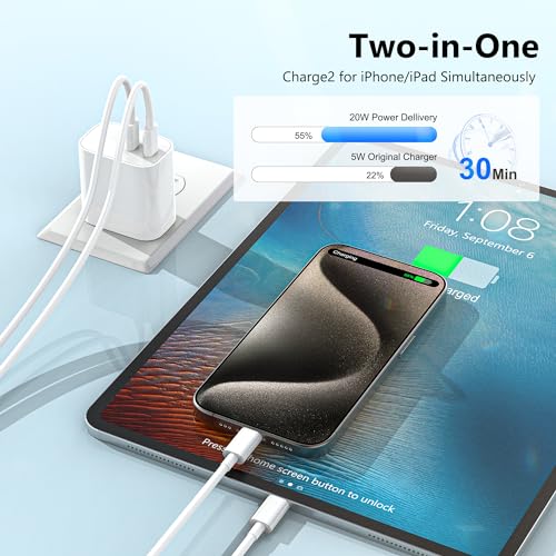USB C Charger Block 3 Pack, Dual Port 20W Fast Wall Plug | 20W PD fast charging USB C block for iPhone 17 16 15 14 13 12 11, iPad Pro, iPad Air, AirPods and Apple Watch. (White)