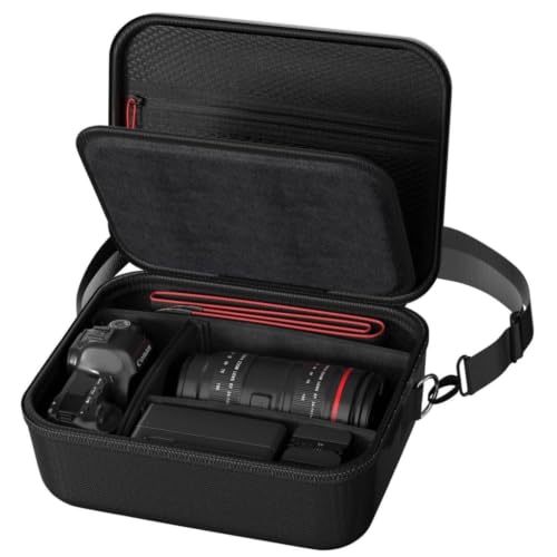 ProCase Hard Shell Digital Camera Case for Canon Rebel T7 -Black | Soft Padded Bag with 1 Shoulder Strap and 3 Adjustable Dividers for Digital Camera EOS R100/R50/DSLR/SLR/Nikon/Sony